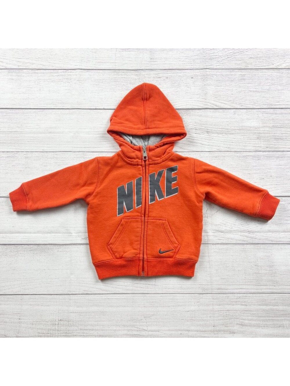Nike Orange Fleece Lined Full Zip Hoodie Logo Lettering Pockets 9-12 Months